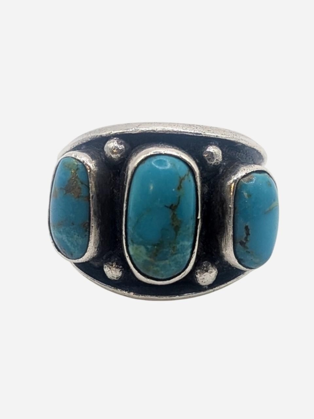 Vintage Southwestern 3-Stone Turquoise Statement Ring – Size 10